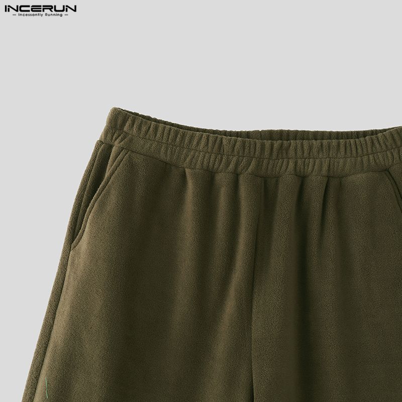 INCERUN Two Pieces Sets Winter Autumn Men Long Sleeve Furry Pullovers Long Pants Casual Outfits