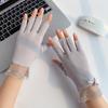Women’s Lace UV Protection Gloves, Breathable Stretch Cotton Gloves, Anti-Slip Half Finger Gloves for Driving Riding Outdoor