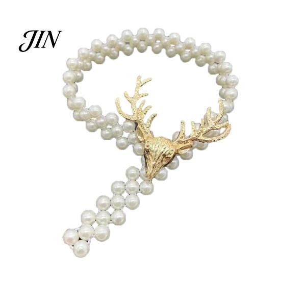 Curtain Tiebacks for Drapes Deer Head Tieback, Faux Pearl Beaded Stretch Holder, Adjustable Holdbacks Holdback Bedroom Living Room Window Door Easy To