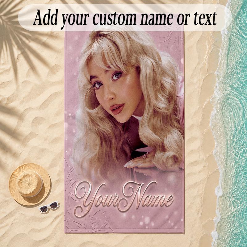 Beach TowelSabrina Carpenter Custom Name Text Personalized Soft Towel for Beach Pool Indoor Home Decor Gift