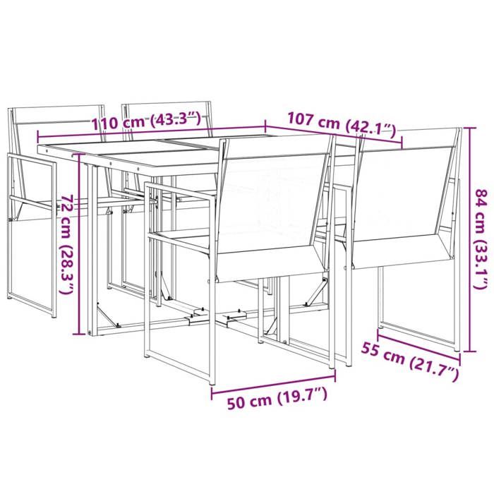 VidaXL Ensemble à manger de jardin 5 pcs noir textilène, ensemble à manger d'extérieur, meuble à manger de jardin, table et 3295118