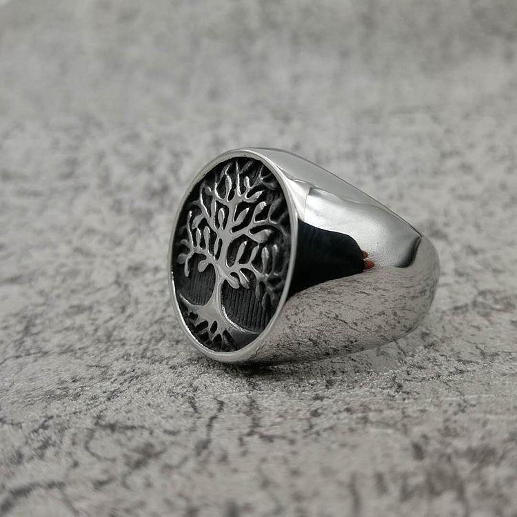 Hot Sale Punk Men Silver Color Tree of Life Ring Casting 316L Stainless Steel Rings for Men Ring Jewelry Bague Homme Fashion
