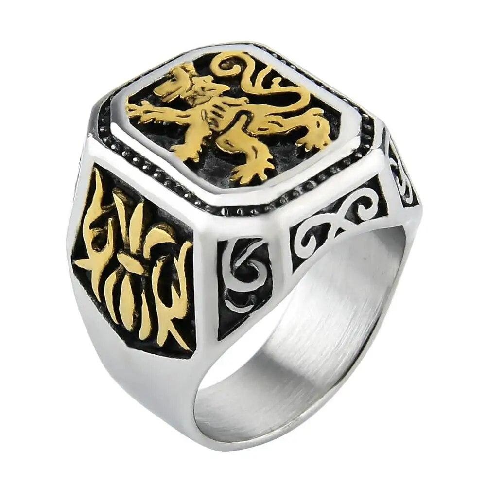 

Кольцо со львом в стиле панк из нержавеющей стали, однотонное винтажное кольцо с цветком, большое для мужчин, крутые кольца с животными, ювелирные изделия, размер США