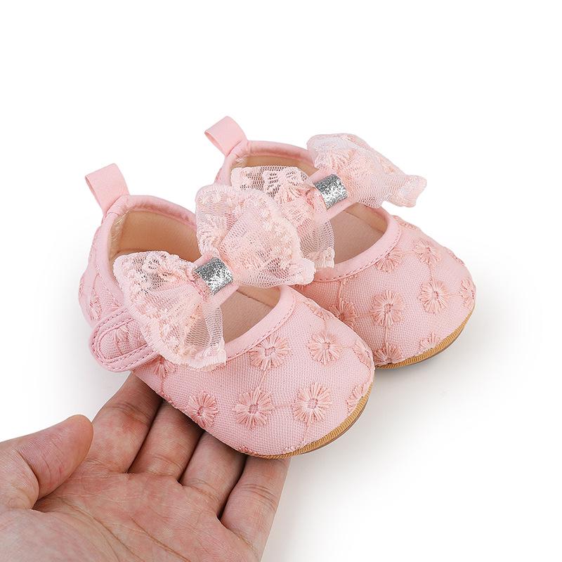 Solid Color Lace Baby Princess Shoes for 0-12 Months - Spring & Autumn Walking Shoes