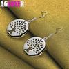 925 Sterling Silver Circle Tree Drop Earring Charm Jewelry