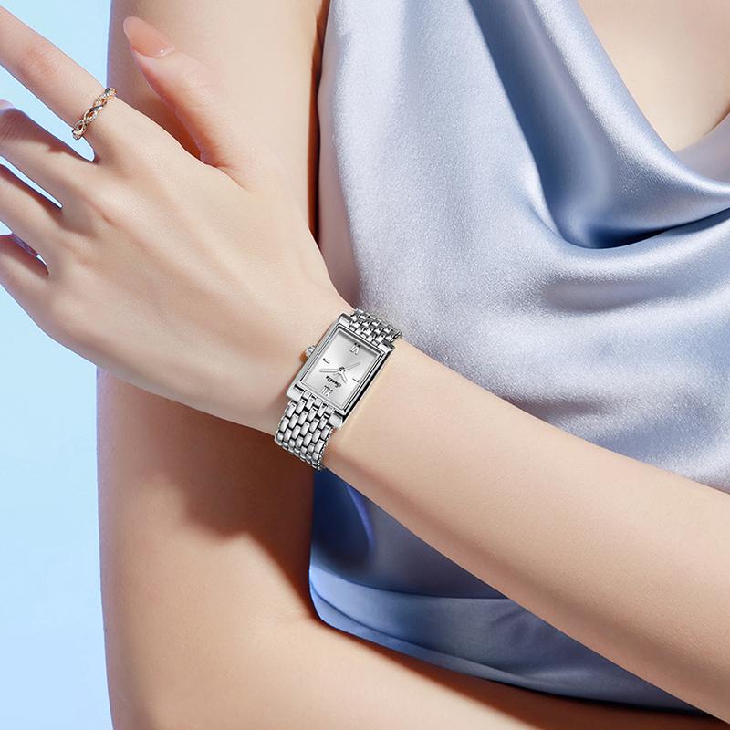 SUNKTA Montre Mode Femme Carrée Créative Acier Inoxydable Étanche Pour Femmes Élégant Bracelet Montre à Quartz Dames