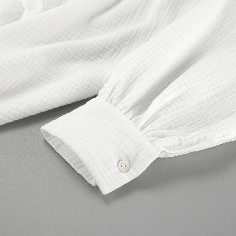 Mode V-Ausschnitt Einfarbig Blusen Frauen Loose Fit Laterne Ärmel Tops Casual Baumwolle Krepp Shirt Frühling Herbst Pendeln Harajuku Stil