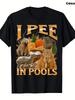 Unisex T-shirt I Pee In Pools Capybara Orange Funny Retro Meme Women Black Tee