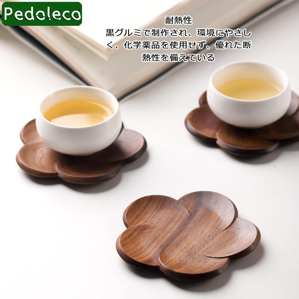 Pedoleco Untersetzer aus Holz, 3-teiliges Set, Pflaumenblütenform, 9,59,51cm, Schwarznuss, Handgefertigt, Stilvolle Teeuntersetzer, Dessertteller, Dick, Wasserdicht,