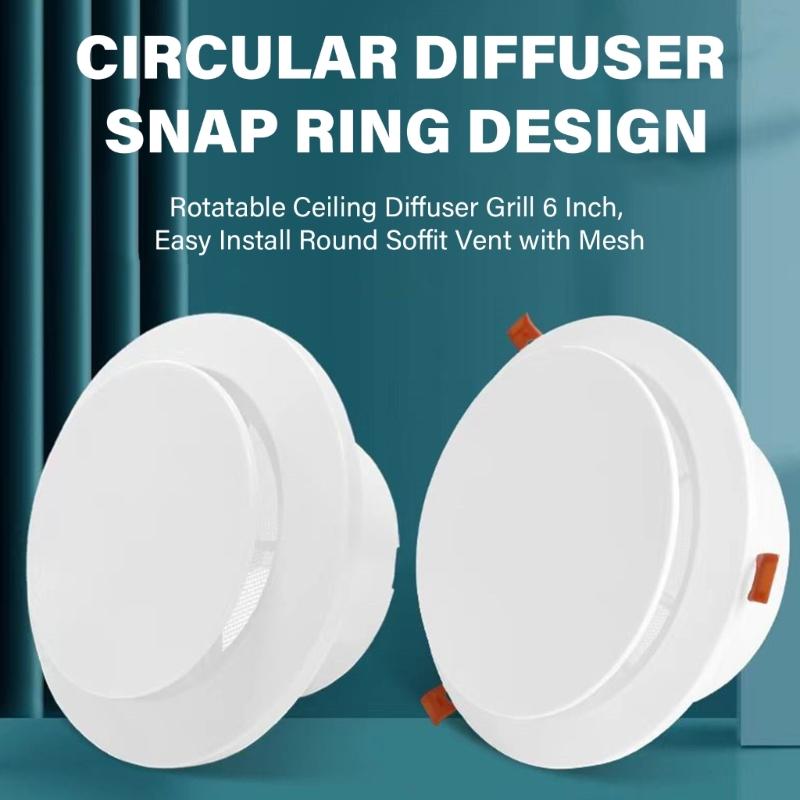 Easy Installation Round Ceiling Vent Rotatable Louver Soffit Vent with Insect Screen for Living Spaces Kitchen Bathroom