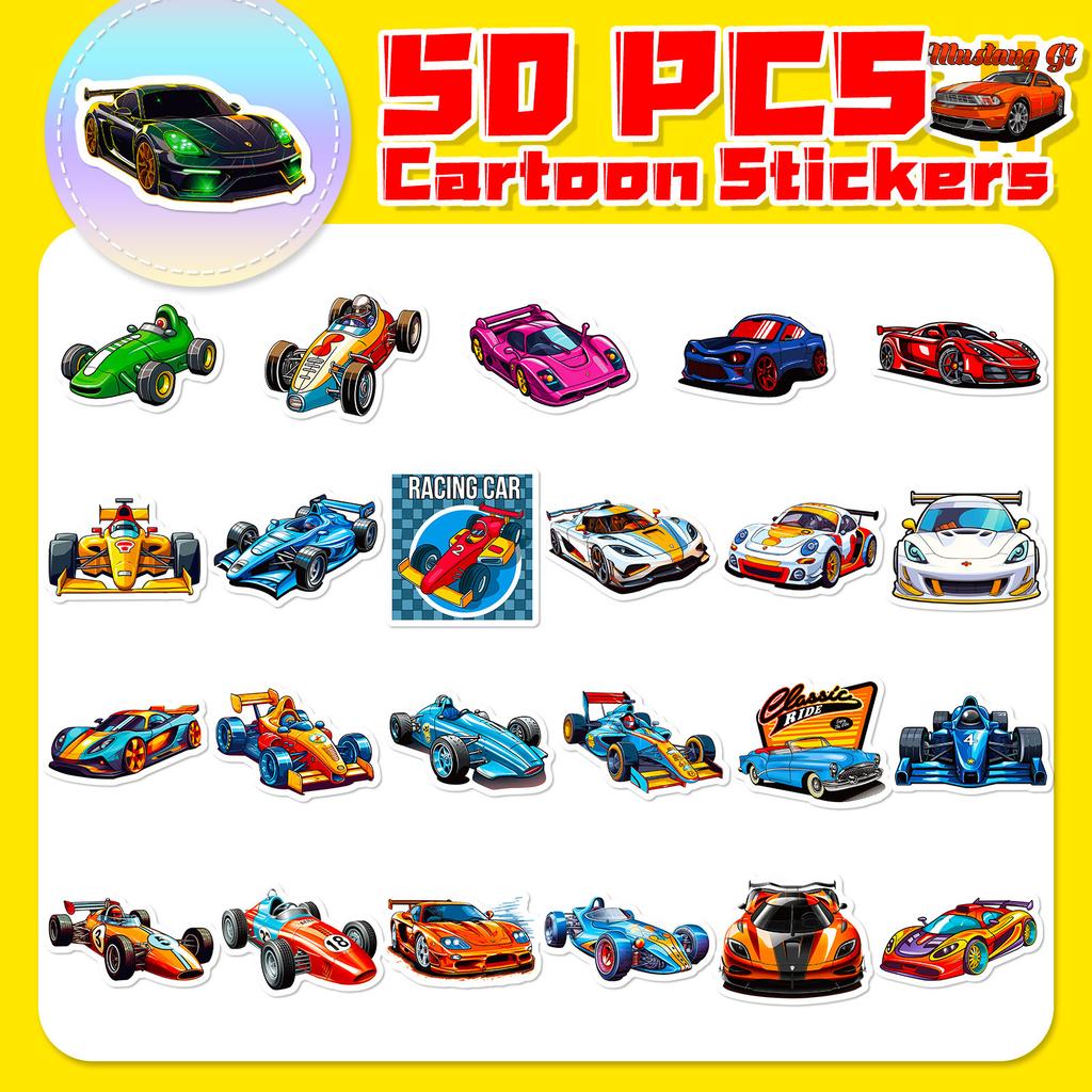 50 Fun Racing Stickers Children'S Cartoons Non-Repeating Supercar Jdm Racing Cool Personality Stickers Diy
