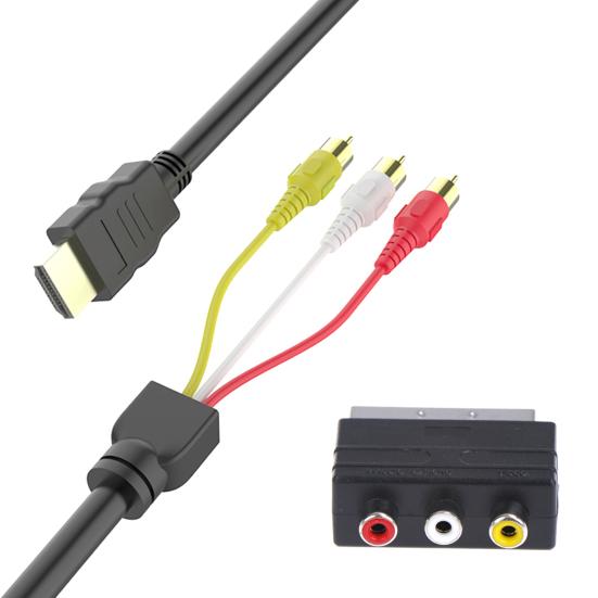 2Pcs/Set RCA Cable HDMI-compatible Male to 3RCA PVC 3 RCA to SCART Adapter for TV