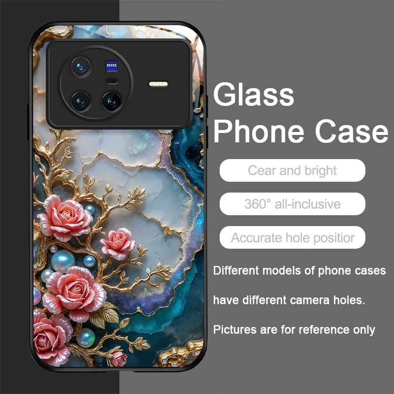 White Camellia Flower Marble Texture Tempered Glass Phone Case for OPPO Reno 13 F 12 11 10 Pro Plus Find X8 X3 Lite A58 5G Cover