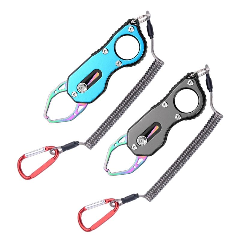 Portable Mini Fish Lip Gripper Stainless Steel Fish Holder Tool Grabber Fish Catcher with Coiled Lanyard Easy to Use