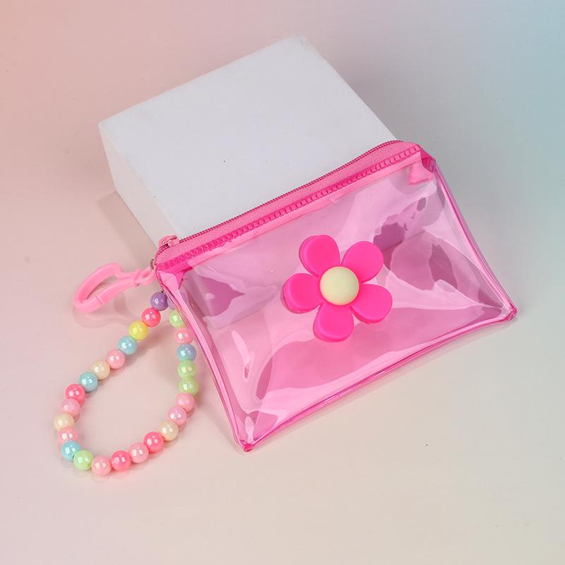 Bærbar Blomsterperlekæde Møntpung PVC Lynlås Lille Pung Farverig Gennemsigtig Opbevaringstaske