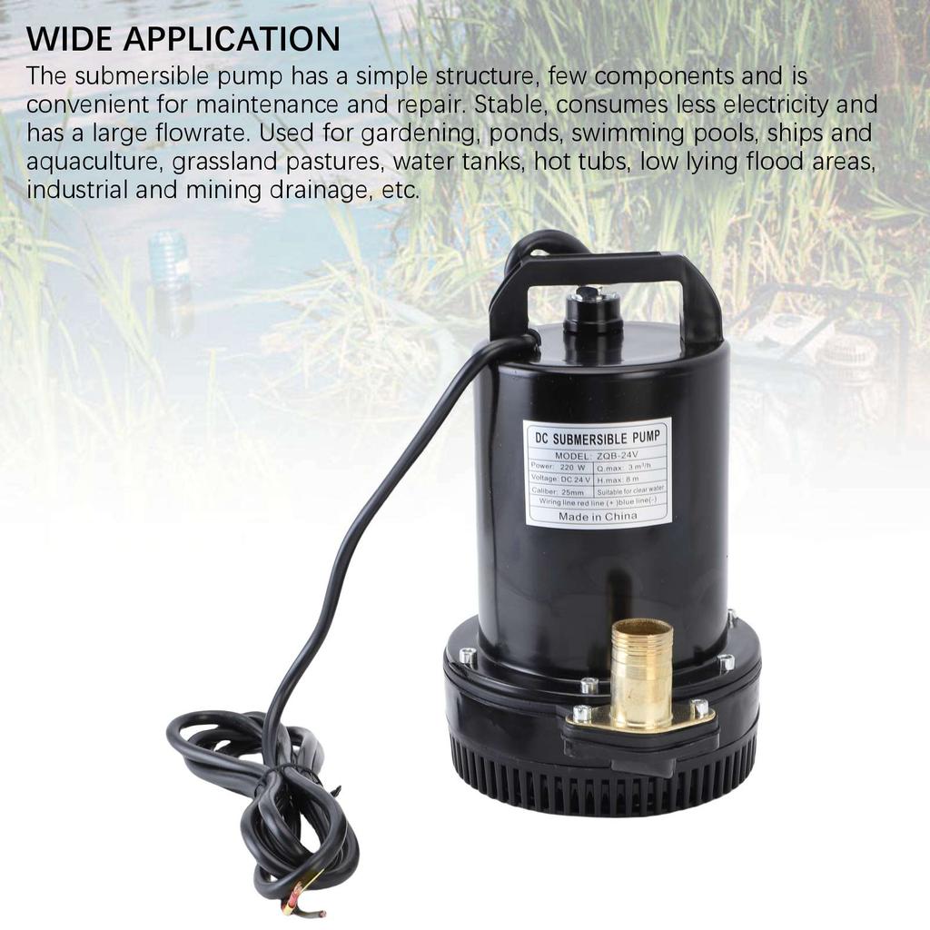 Direct Current Submersible Pump 220W 26ft Lift 1in Stainless Steel Dia for Farming Garden Irrigation Watering Black
