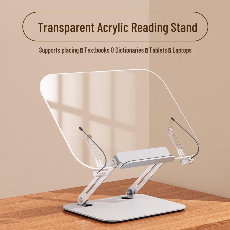 Dual-Layer Rotating Foldable Reading Stand - Metal & Acrylic Tablet, Laptop, and Book Holder