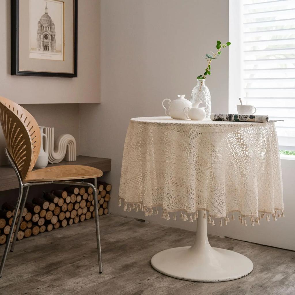 Round Lace Tablecloth 150cm Crochet Wedding Party Decor