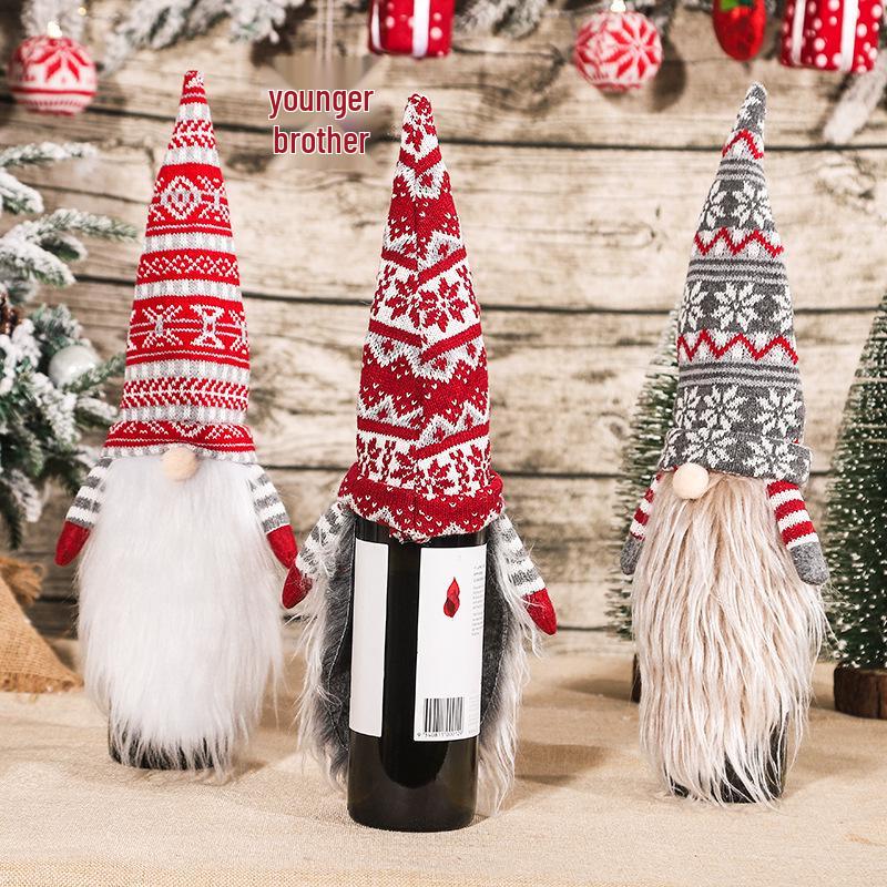 Festive Knitted Wool Santa Wine Bottle Cover with Long Beard - European & American Style Holiday Decor