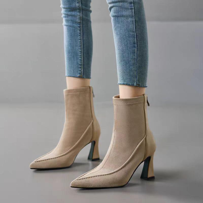 

2024 Высококачественная женская обувь, женские ботильоны, модные женские ботинки с застежкой-молнией сзади, однотонные офисные и карьерные сексуальные туфли с острым носком для женщин 40 абрикосовый