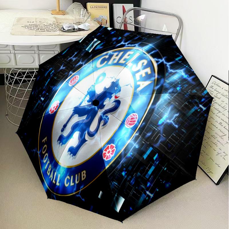 Niebieski Parasol Automatycznie Składany z Logo Chelsea Football Club - 8-żebrowy Parasol Podróżny z Automatycznym Otwieraniem/Zamykaniem i Przenośnymi Prezentami na Święta lub Urodziny