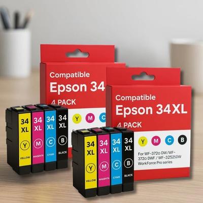 Pack of 8 Compatible EPSON 34XL Cartridges for Printers WF 3720DW, 3720DWF, 3725DW & WorkForce Pro 3720DW, 3720DWF, 3725DW