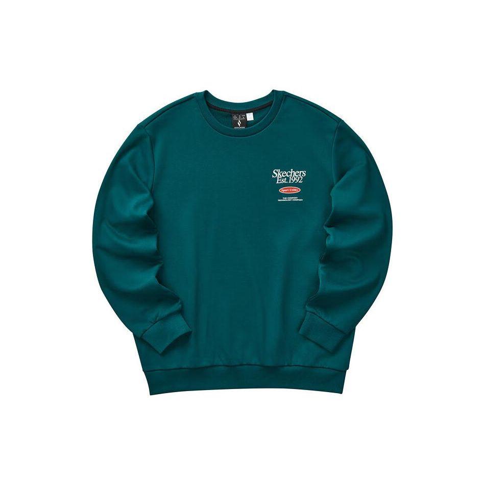 Skechers Colorful Casual Series Letter Number Print Round Neck Knitted Pullover Sweatshirt Unisex sweatshirt Deep-Sea-Green L124U029-006U S