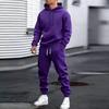 Autumn and winter new men's hooded sweater set solid color sports and leisure set hoodie two-piece set