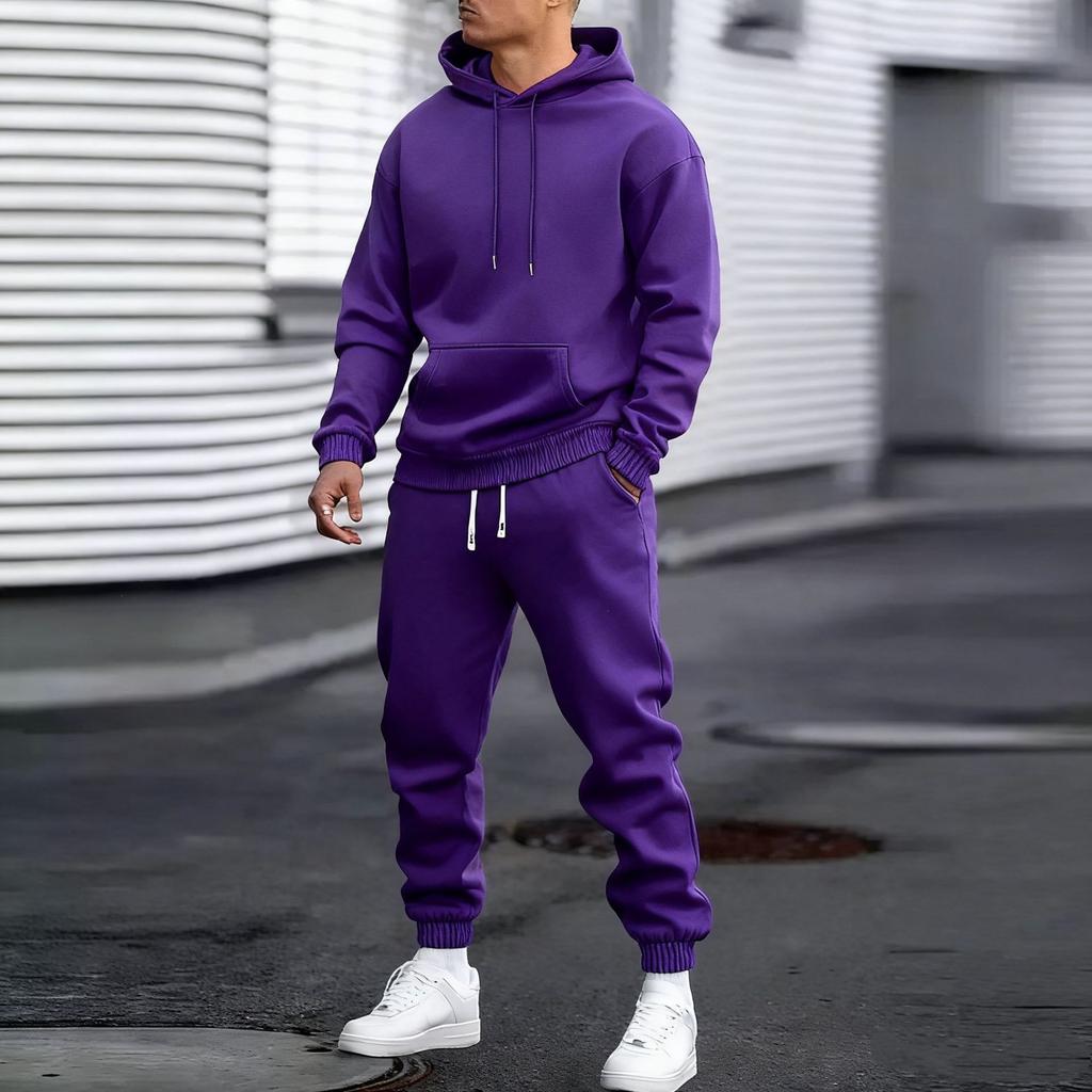 Autumn and winter new men's hooded sweater set solid color sports and leisure set hoodie two-piece set