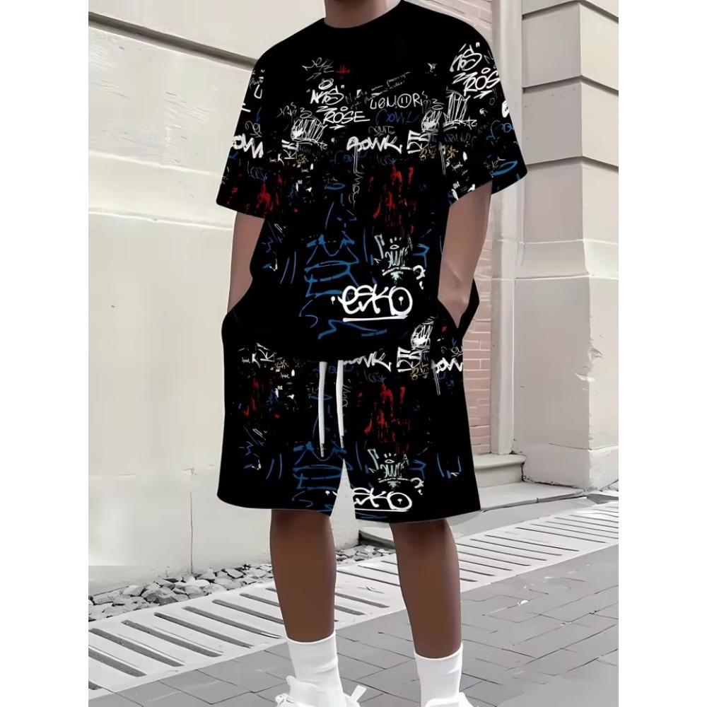Yaz Yeni Erkek İki Parçalı Takım Rahat Tişört ve Şort Takımları Erkek Büyük Boy Spor Takım Elbise Moda Kısa Kollu Eşofman Altı