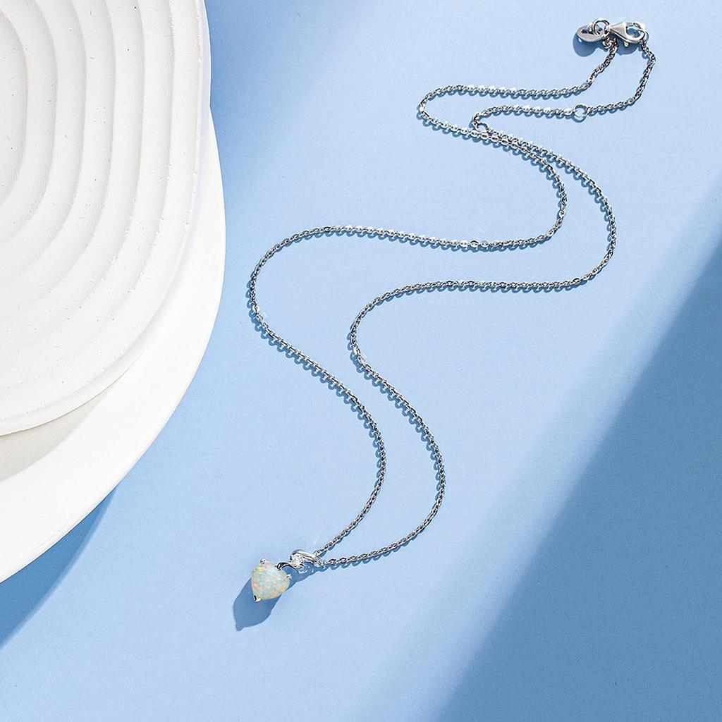 White Day Natural Diamond Necklace for Synthetic Gemstone Opal K14 White Gold Heart Silver Christmas Gift Wrapping Included [AGVANA] Gift Women,