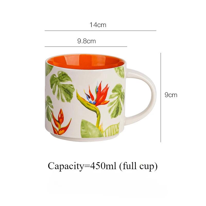 Floral Glaze Bird Pattern Ceramic Mug Handmade Household Coffee Mugs Large Capacity Anti-scald Breakfast Oatmeal Milk Tea Cup