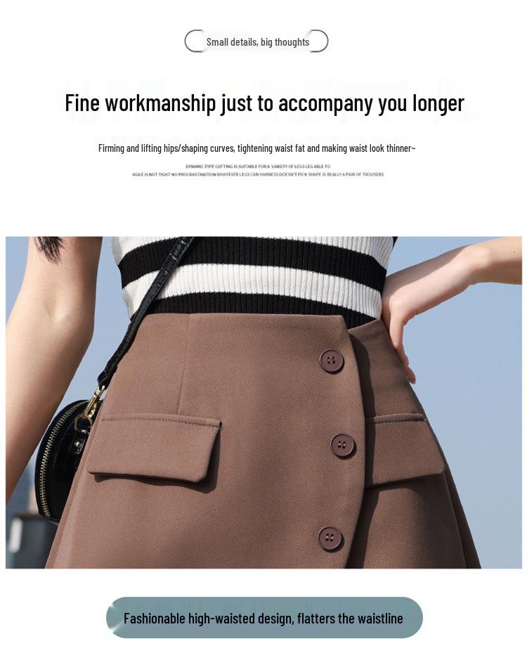 2025 Spring/Summer Women's A-line Irregular High Waist Button Embellished Wide Leg Skirt Shorts