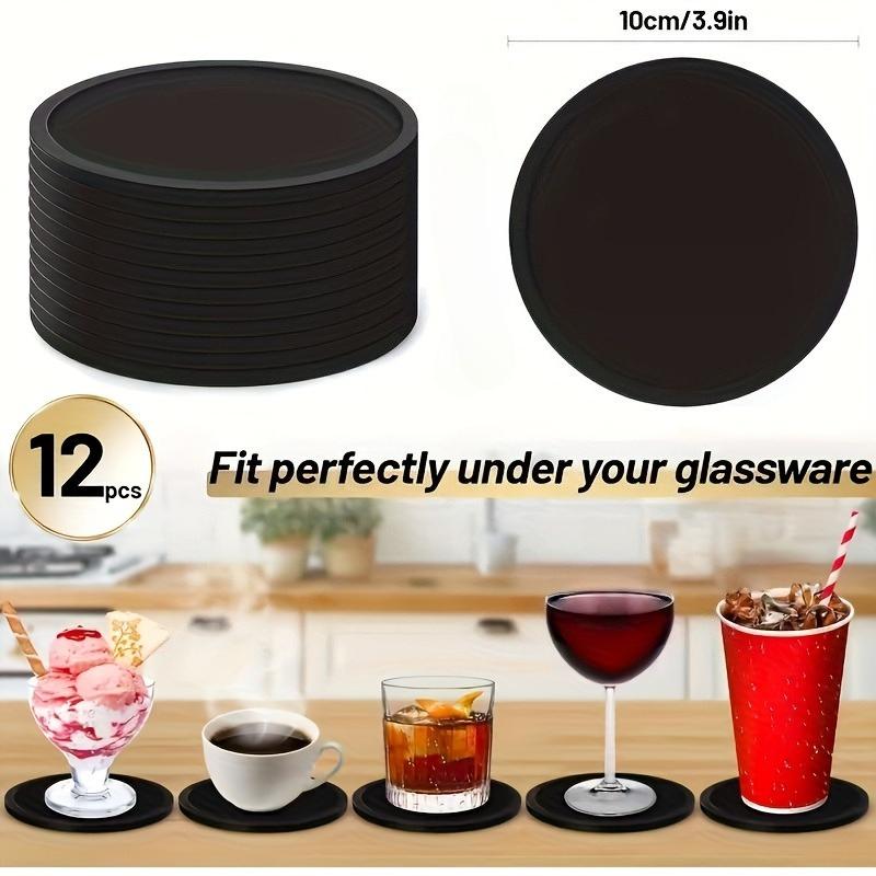 12PCS/Set Silicone Drinking Coasters Drink Coffee Cup Round Cup Mat With Holder Stand Jar Gripper Pads Tableware Accessories