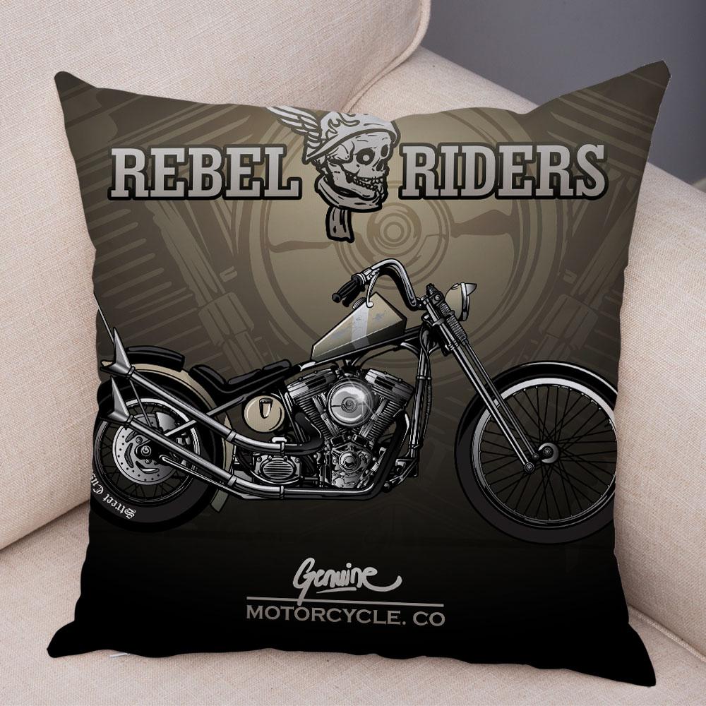 Colorful Motorcycle Cushion Cover Decor Vintage Style Bike Race Pillowcase Soft Plush Pillow Case for Sofa Home Car 45x45cm