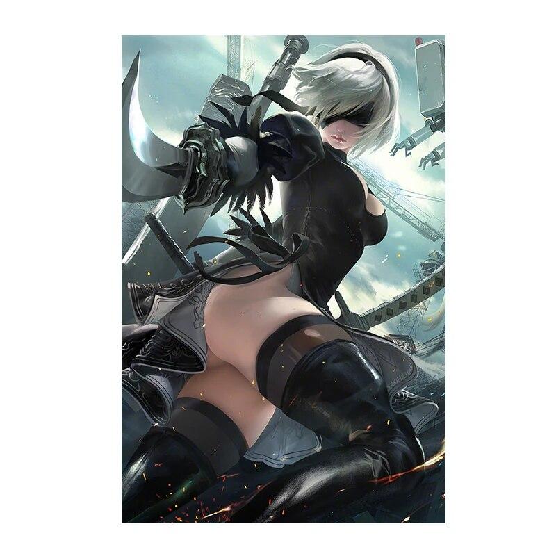 Print Canvas Anime Big Clock Red Skirt Nude Sexy Girl Art Living Room Bedroom Hanging Picture