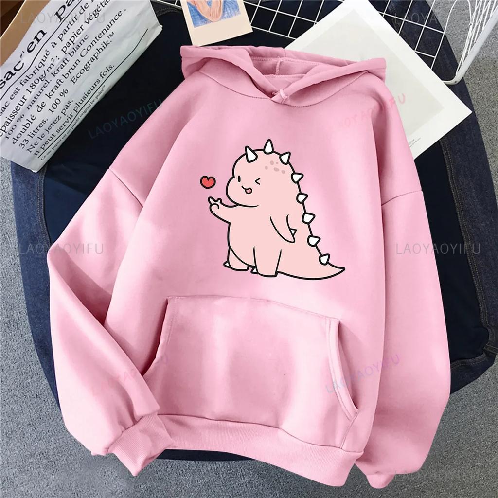 Couple Dinosaur Hoodies Winter Casual Kangaroo Pocket Outerwear Korean Kawaii Style Pattern Pullovers Women Men Hoodie Outerwear