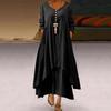 Plus Size Women Maxi Dress Irregular Layered Hem Round Neck Ninth Sleeves with Pockets Loose Beach Dress Solid Color