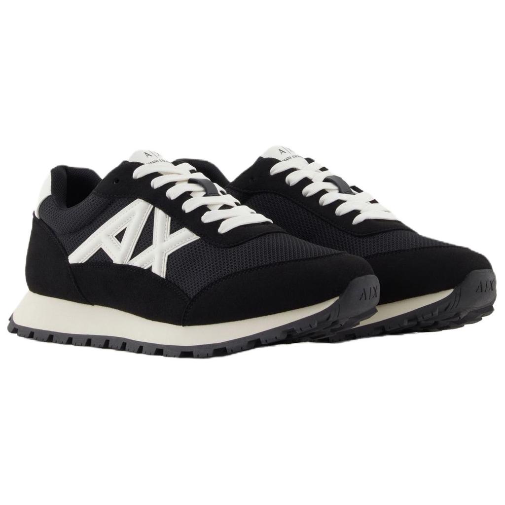 Armani Exchange Lace-Up Flat Round Toe Spliced Lightweight Outdoor Sneakers Low-Top Casual Shoes 3.5cm Men sneakers Black XM001960AF19388MC024