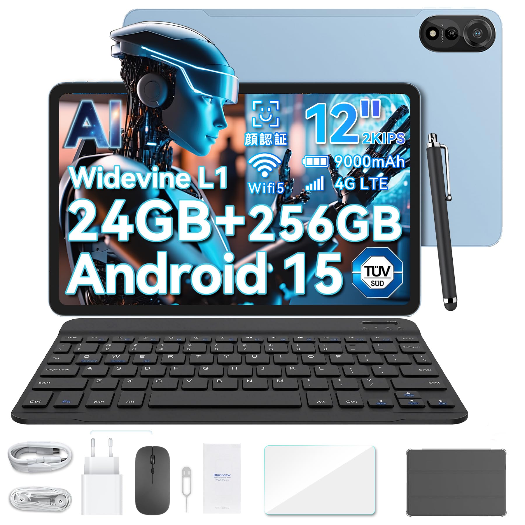 

Планшет Blackview MEGA2 Android 15 2K Великий TF Card T615 4G 5G та стилус у комплекті, 12-дюймовий екран, дисплей 20001200 пікселів, 24 ГБ+256 ГБ+2 ТБ, Розширення, синій