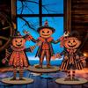 3Pcs Vintage Print Halloween Pumpkin Ornament Wooden Halloween Table Statue  Tabletop Display