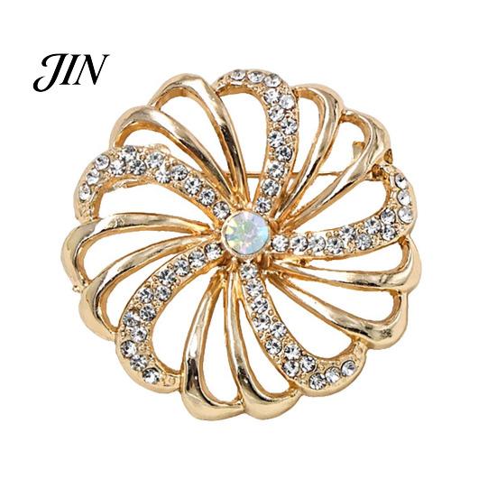 Lapel Pin Brooch Pin, Hollow Swirl Flower Pattern with Rhinestones Inlaid, Spiral Petals Design Versatile Badge for Coats Shirts Bags Alloy золотистый