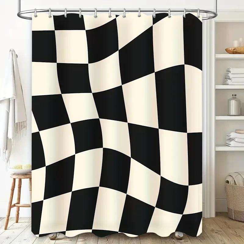 

Black And White Checkered Shower Curtain Modern And Stylish Bathroom Decor Durable Waterproof Fabric Easy To Clean And Maintain W60H190(CM)-1 Pcs