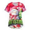 Ladies' Christmas Printed Fashionable V-neck Pocket Short Sleeved  Uniform And Caregiver Top