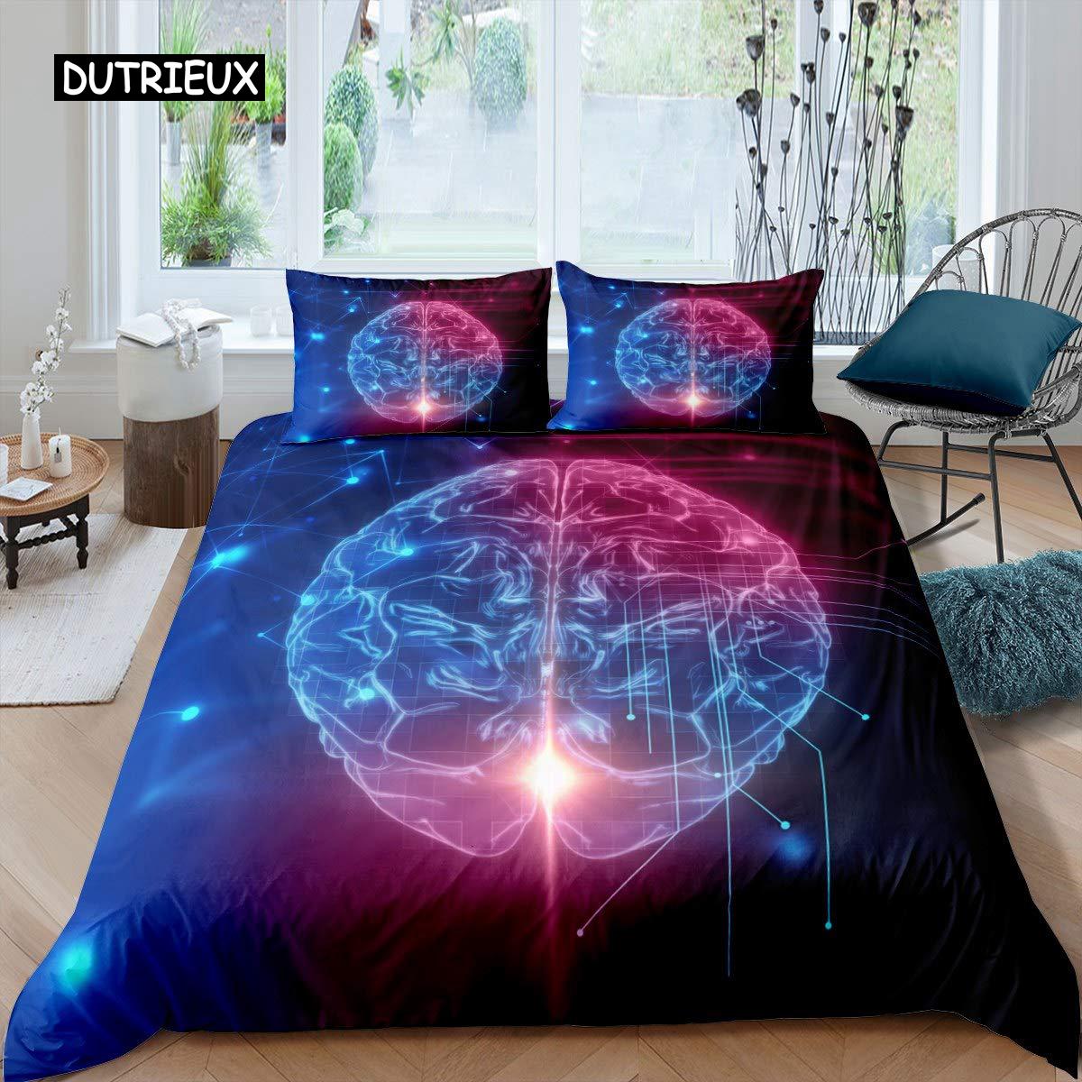 

Комплект постельного белья с изображением человеческого мозга для мальчиков, школьников, детей, из микрофибры, музыкальное художественное одеяло, декоративный комплект постельного белья с тематическим сюжетом по теме математика и наука EU single(135x200cm