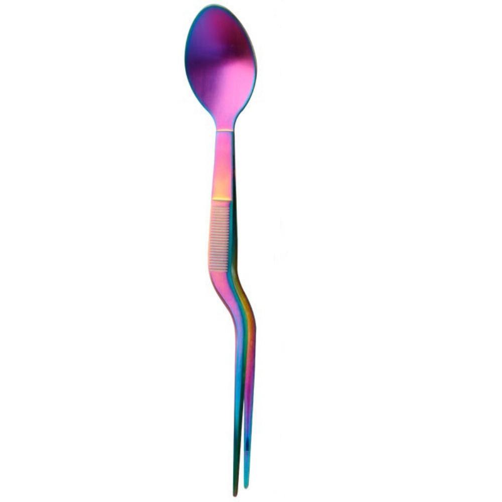 High Quality Multi-functional Sauce Spoon Portable 2in1 Design Food Tweezers Stainless Steel Picnic Utensil Kitchen Utensil