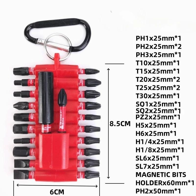 22-teiliges Schlagschrauber-Bit-Set mit Organizer-Hülle, magnetische S2-Stahl-Multi-Treiber-Bits und 1 Stück Bithalter