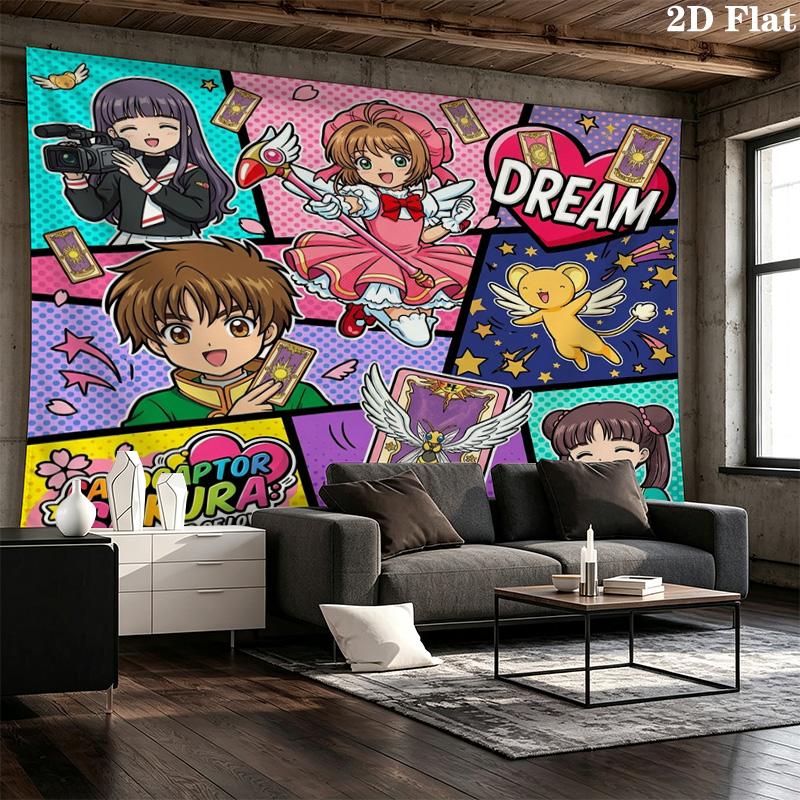 Cardcaptor Sakura Wall Tapestry Aesthetic Wall Hanging Printed Fabric Blanket Decorative Tapestries For Bedroom Living Room Home Decor