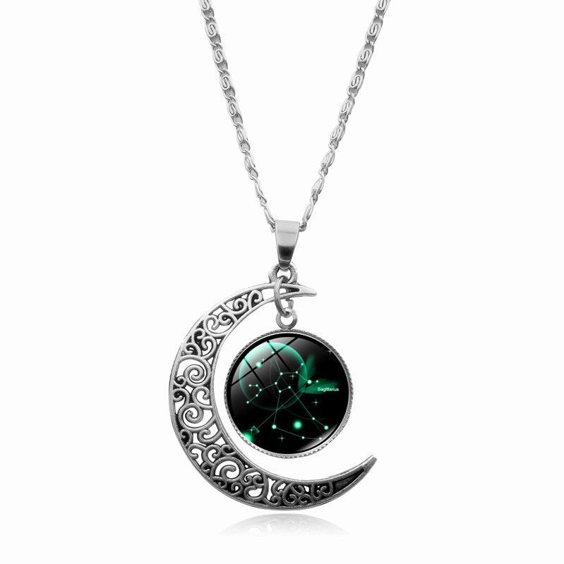 Twelve Zodiac Moonlight Gemstone Necklace Women's Fashion Accessory Collarbone Chain Birthday Gift