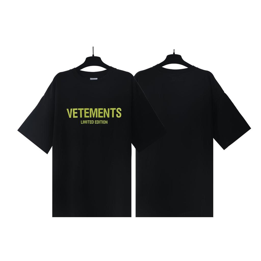 T-shirt in cotone puro a doppia filatura, lavata e invecchiata, con stampa di lettere Vetements, versione alta transfrontaliera, per uomo e donna